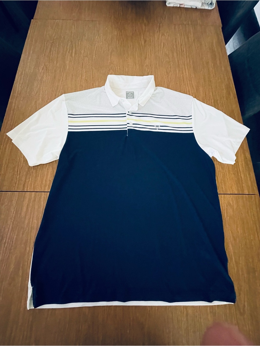 Callaway Navy and White Polo with Yellow Stripe